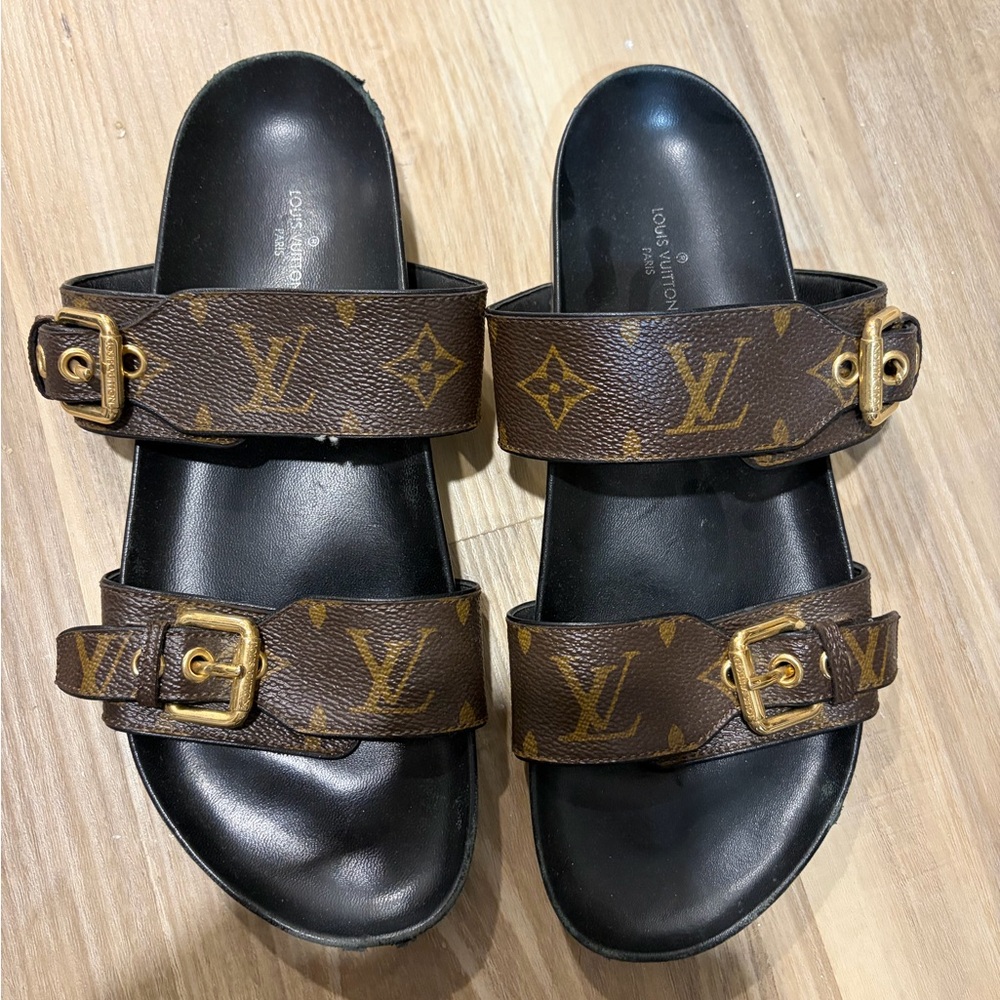 Louis Vuitton women’s  Brown Monogram Buckle Slide Sandals